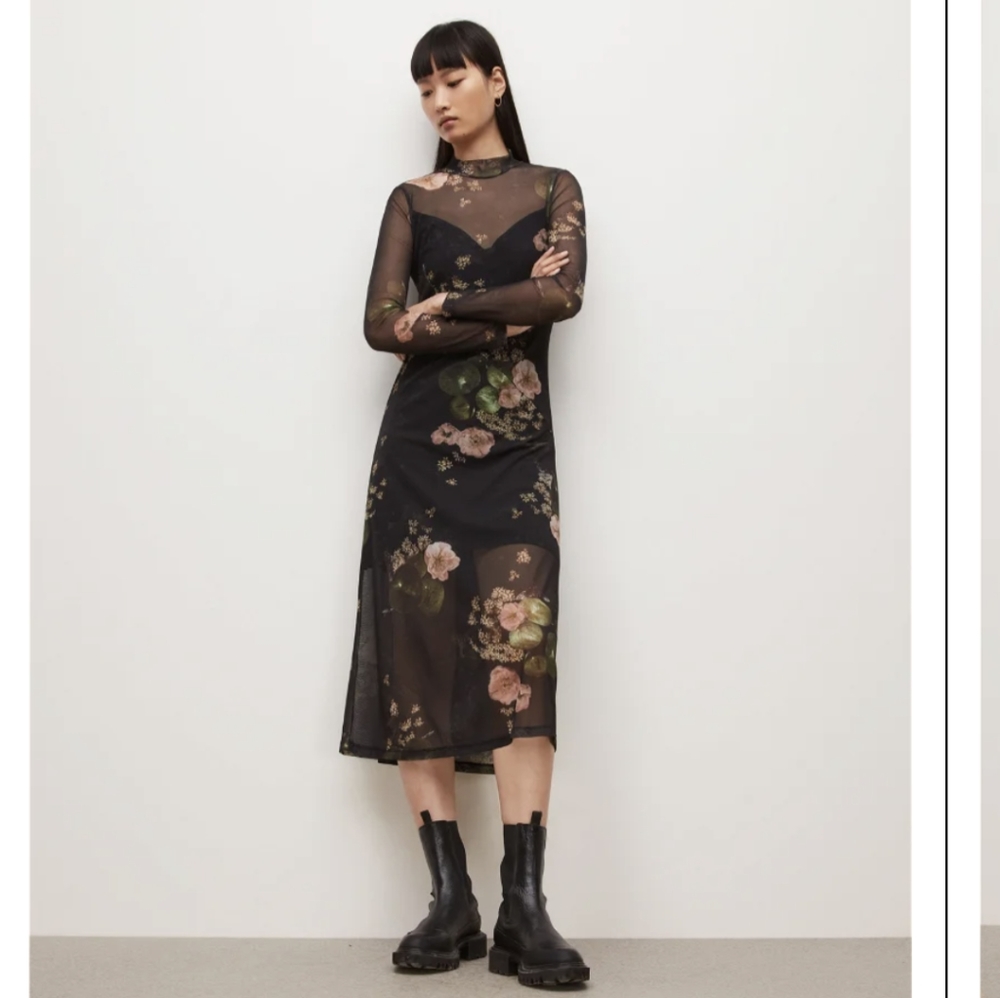 All Saints Hanna Asago Mesh Floral Maxi Dress Size 10